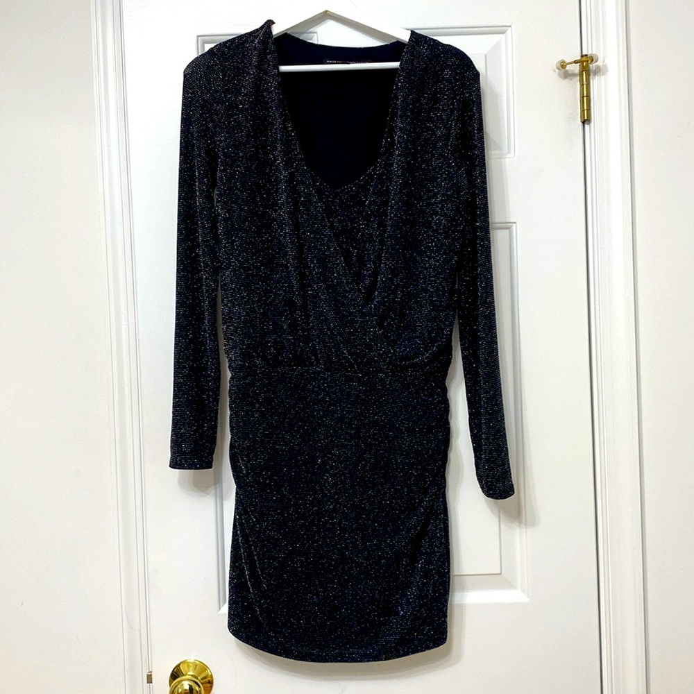White House Black Market Women's Black and Silver Dress size 8. Worn once.